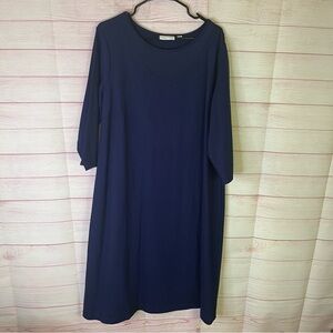 Susan Graver Soft Comfy Casual Navy Blue 3/4 Sleeves Shirt Dress Size 1X‎